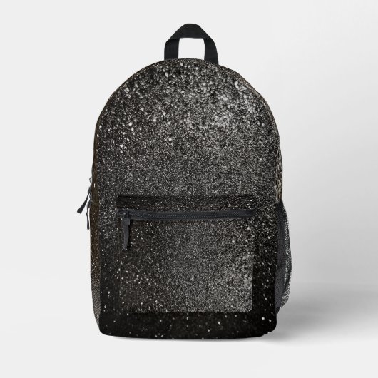 Schwarz-Weiß-Glitzer Goth Glam Funkelnd School Bedruckter Rucksack (Vorderseite)