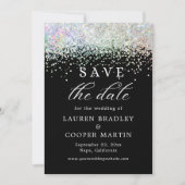 Schwarz-Weiß-Glitzer-Hochzeit spart das Datum (Vorderseite)