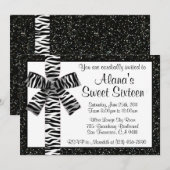 Schwarz-Weiß-Glitzer mit Zebra Bow Einladung (Vorne/Hinten)