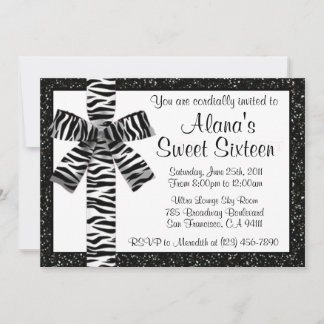 Schwarz-Weiß-Glitzer mit Zebra Bow Einladung
