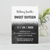 Schwarz-Weiß-Glitzer Ombre Sweet 16 Einladung (Stehend Vorderseite)