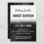 Schwarz-Weiß-Glitzer Ombre Sweet 16 Einladung (Vorne/Hinten)