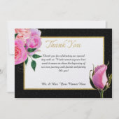 Schwarz-Weiß-Glitzer und Rosen mit goldenen Farbtö Dankeskarte (Vorderseite)