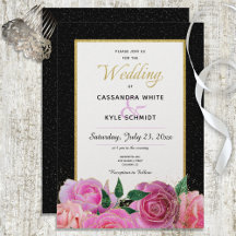 Schwarz-Weiß-Glitzer- und Rosenhochzeit