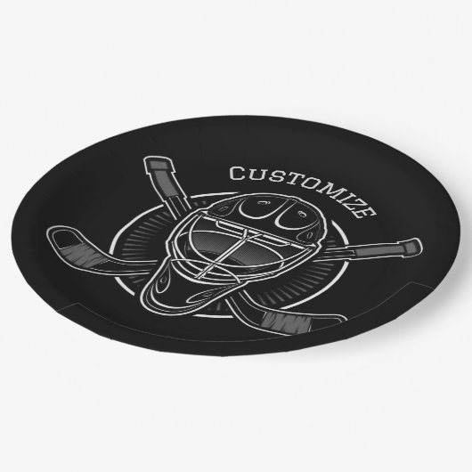 Schwarz-Weiß-Goalie Pappteller (Schrägansicht)