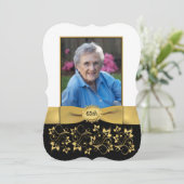 Schwarz, Weiß, Gold 65. Foto Geburtstag Einladung  (Stehend Vorderseite)