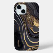 Schwarz Weiß Gold Achat Monogramm Linear Case-Mate iPhone Hülle (Rückseite)