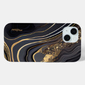 Schwarz Weiß Gold Achat Monogramm Linear Case-Mate iPhone Hülle (Rückseite (Horizontal))