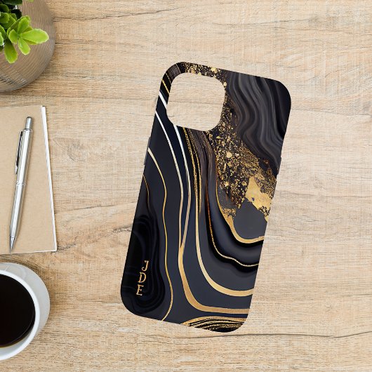 Schwarz-weiß Gold Agate Mit Monogramm Linear Case-Mate iPhone Hülle