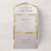 Schwarz & Weiß, Gold Blätter, Tauben & Herz All In One Einladung (Außenbereich)