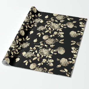 Schwarz Weiß Gold Blumen Toile Geschenkpapier