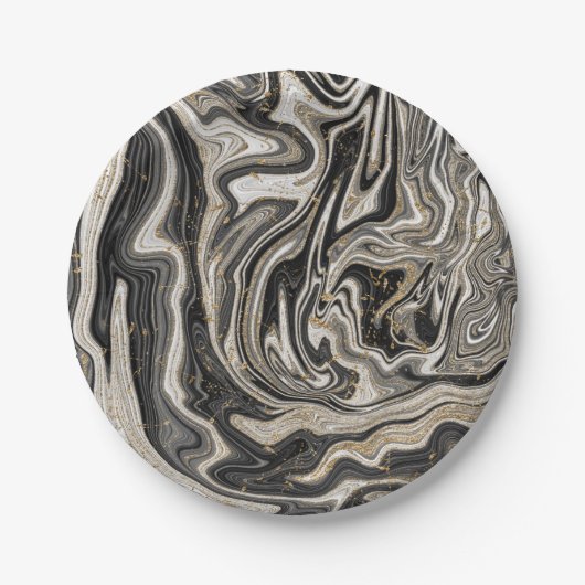 Schwarz-weiß & Gold Chic Swirl Moderne Hochzeit Pappteller (Vorderseite)