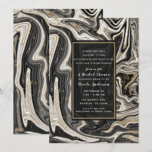 Schwarz Weiß & Gold Chic Swirl Moderne Hochzeitsdu Einladung