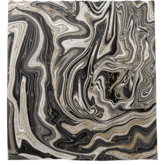 Schwarz-weiß & Gold Chic Swirl Moderner Abstrakt Duschvorhang (Vorderseite)