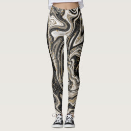 Schwarz-weiß & Gold Chic Swirl Moderner Abstrakt Leggings