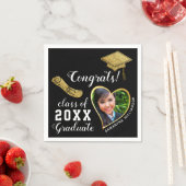 Schwarz-weiß Gold Class 2025 Grad Foto Abschluss Serviette (Beispiel)