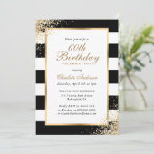 Schwarz-weiß Gold Confetti 60. Geburtstag Einladung (Stehend Vorderseite)