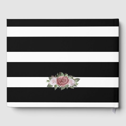 Schwarz-weiß Gold Confetti Blush Bloral Wedding Gästebuch (Rückseite)