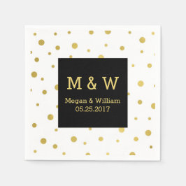 Schwarz-weiß Gold Confetti Wedding Monogram Serviette