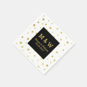 Schwarz-weiß Gold Confetti Wedding Monogram Serviette (Ecke)