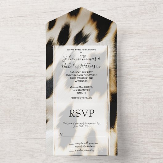 Schwarz-weiß Gold Cowhide All In One Einladung (Innen Boden)