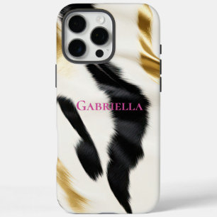 Schwarz-weiß Gold Cowhide iPhone 16 Pro Max Hülle