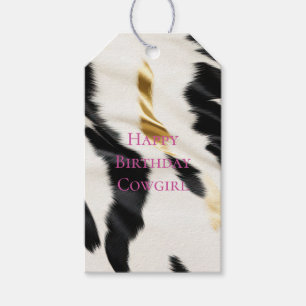 Schwarz-weiß Gold Cowhide Geburtstag Geschenkanhänger
