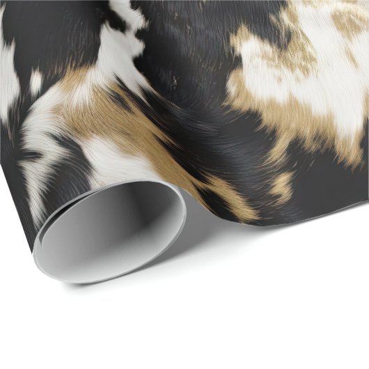 Schwarz-weiß Gold Cowhide Geschenkpapier (Rolleneckpunkt)