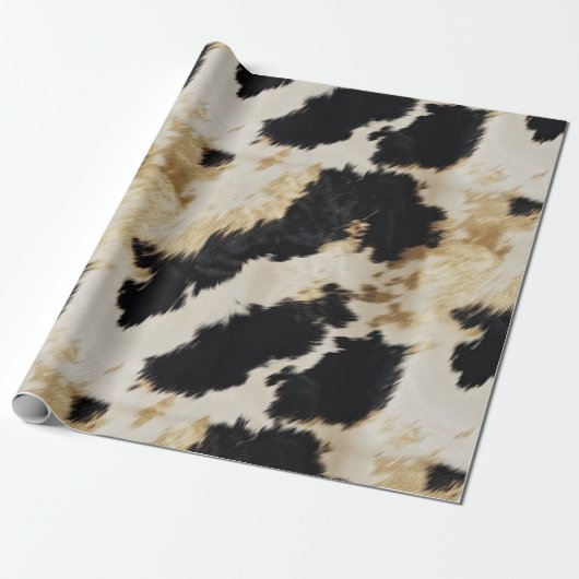 Schwarz-weiß Gold Cowhide Geschenkpapier (Ungerollt)