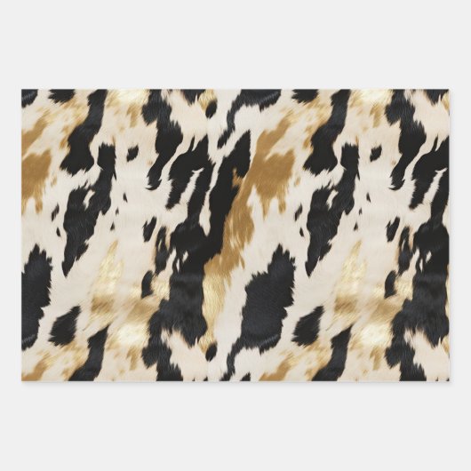 Schwarz-weiß Gold Cowhide Geschenkpapier Set (Vorderseite 2)