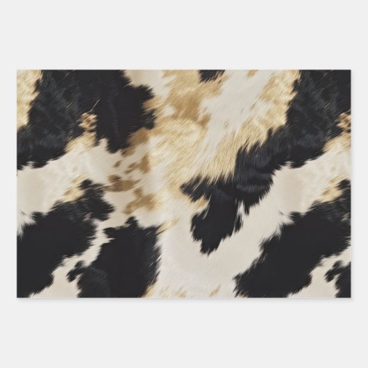 Schwarz-weiß Gold Cowhide Geschenkpapier Set (Vorderseite)