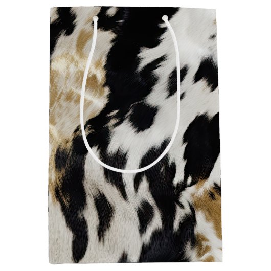 Schwarz-weiß Gold Cowhide Mittlere Geschenktüte (Vorderseite)