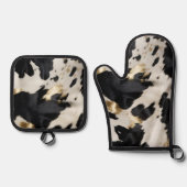 Schwarz-weiß Gold Cowhide Ofenhandschuh & Topflappen-Set (Vorderseite)