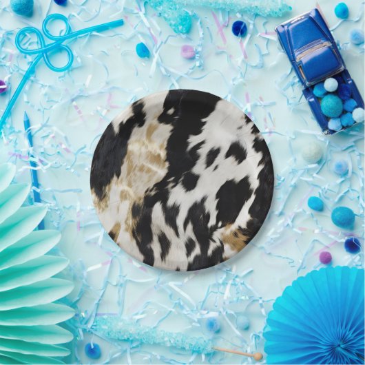 Schwarz-weiß Gold Cowhide Pappteller (Party)