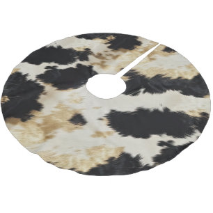 Schwarz-weiß Gold Cowhide Polyester Weihnachtsbaumdecke
