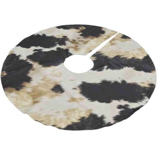 Schwarz-weiß Gold Cowhide Polyester Weihnachtsbaumdecke (Schrägansicht)