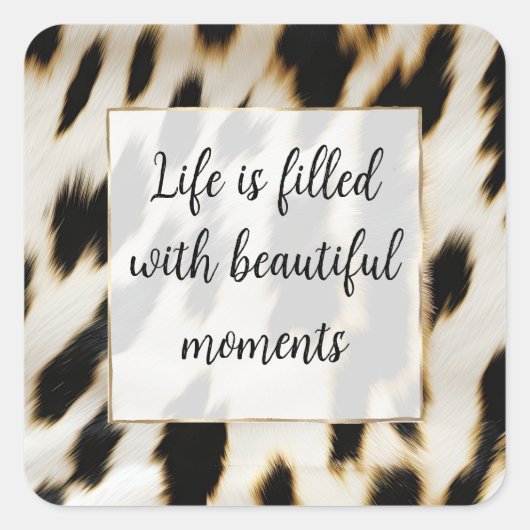 Schwarz-weiß Gold Cowhide Quadratischer Aufkleber (Vorderseite)