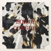 Schwarz-weiß Gold Cowhide Untersetzer (Vorderseite)