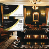 Schwarz-Weiß-Gold-Dekor mit Logo und QR-Code Visitenkarte