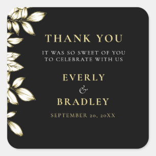 Schwarz-weiß Gold Elegante Blumenhochzeit Vielen D Quadratischer Aufkleber