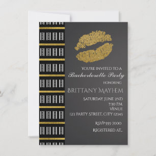 Schwarz Weiß & Gold Faux Schimmer Lippen Kuss Part Einladung