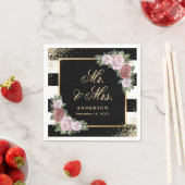 Schwarz-weiß Gold Floral Mr. and Mrs. Wedding Serviette (Beispiel)