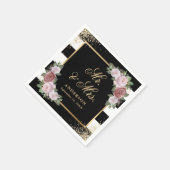 Schwarz-weiß Gold Floral Mr. and Mrs. Wedding Serviette (Ecke)
