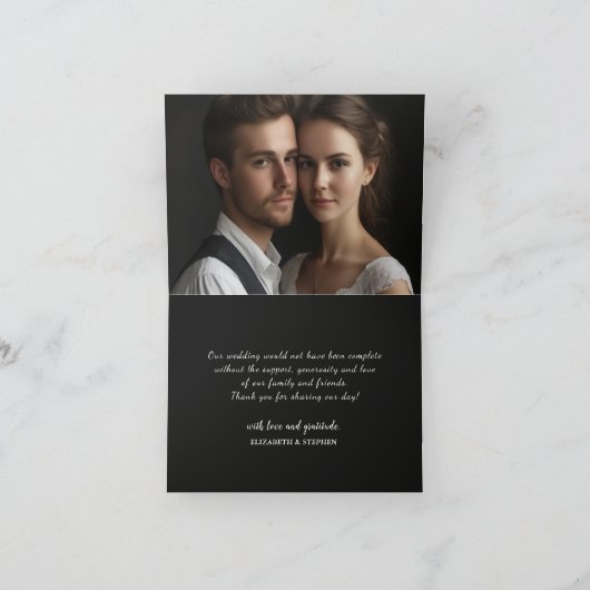 Schwarz-weiß Gold Floral Wreath Wedding Vielen Dan Dankeskarte (Innenseite)