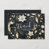 Schwarz-weiß Gold Floral Wreath Wedding Vielen Dan Dankeskarte (Vorne/Hinten)
