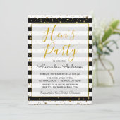 Schwarz-Weiß-Gold-Foil Hens Party Einladung (Stehend Vorderseite)