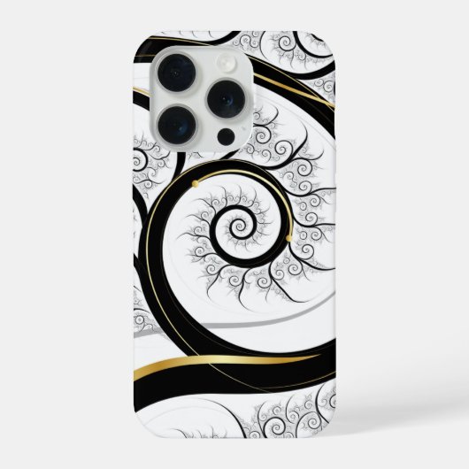 Schwarz Weiß Gold Fraktale Spirale Luxus Kunst iPhone Hülle (Rückseite)