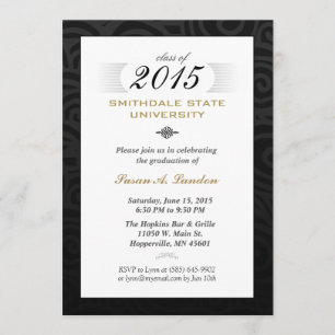 Schwarz-weiß & Gold (für sie) Elegant Grad Invite Einladung