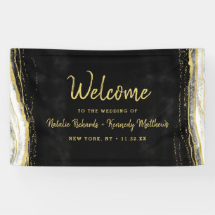 Schwarz Weiß & Gold Geode Achat Hochzeits Willkomm Banner