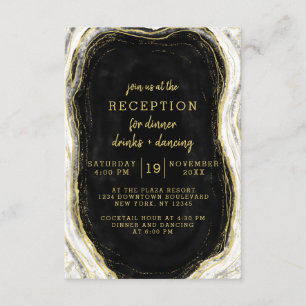Schwarz Weiß & Gold Geode Achat Hochzeitsempfang Einladung